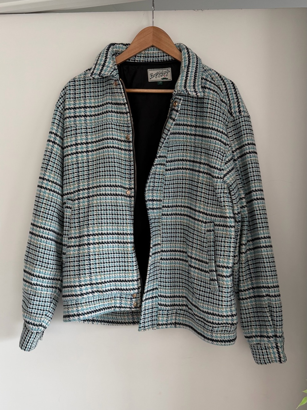 Bogey Boys Plaid Golf Jacket Blue Cream Black Size Large